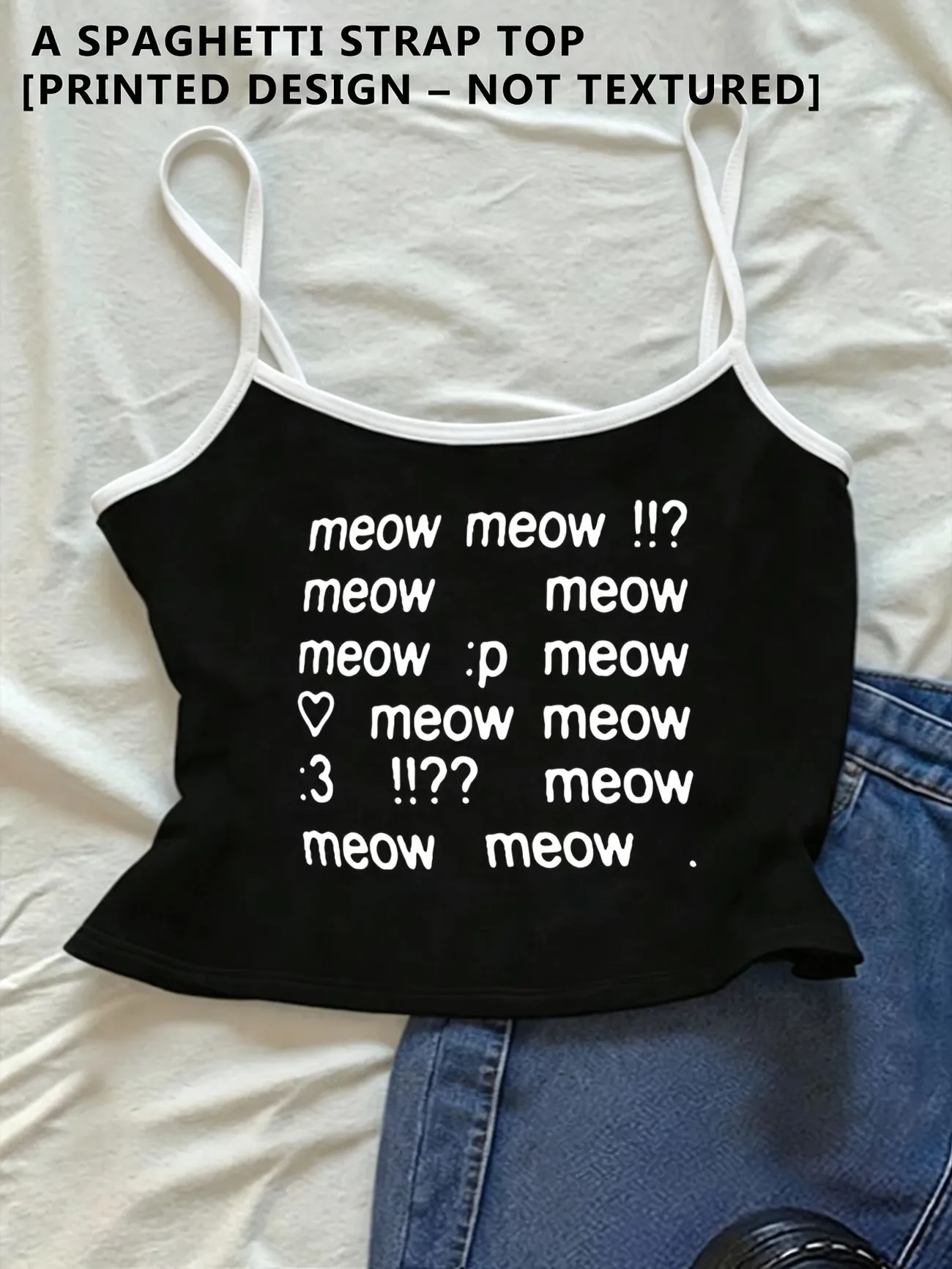 Y2k Chic Girls Letter Meow Cat Pattern Print Retro Funny Camisole Top Casual Crop Top Vest 90s Women'S Tank Top Clothes Fashion