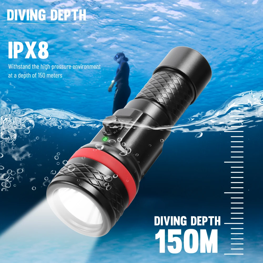 Asafee 150M Technical Deep Diving Flashlight SFT40 LED Scuba Lantern Underwater Canister Waterproof Lamp Battery Display Torch