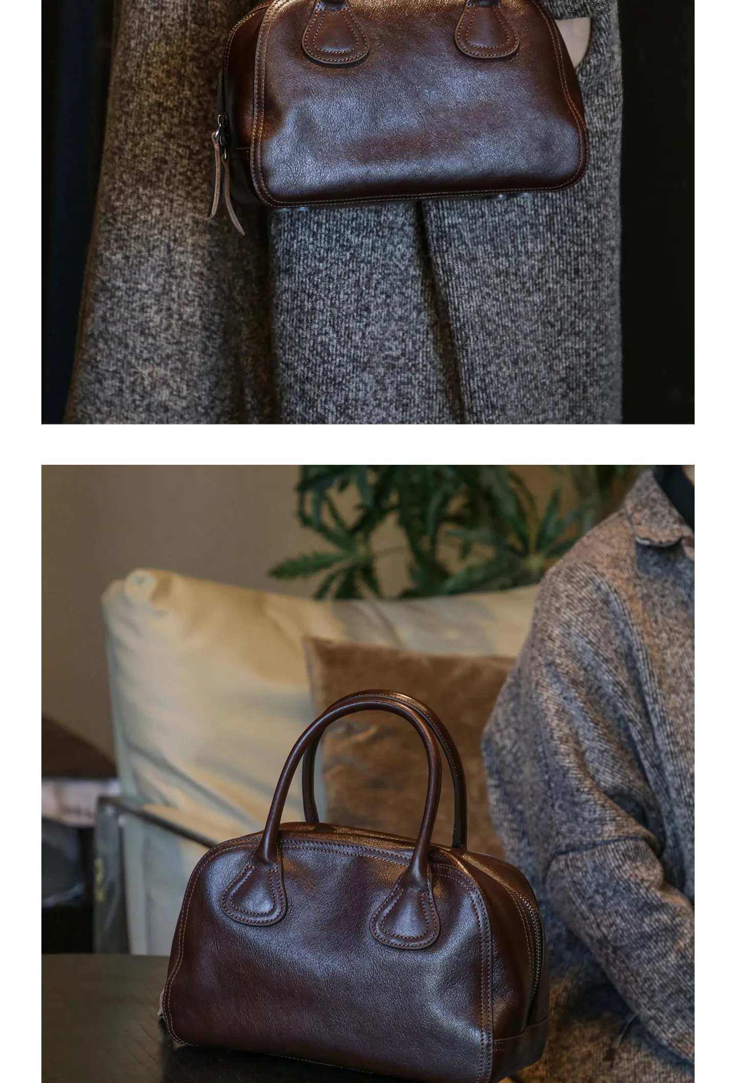 PNDME Vintage handgefertigte, pflanzlich gegerbte Rindsleder-Damenhandtasche, modische Designer-Luxus-Umhängetasche aus echtem Leder. – Detail 8
