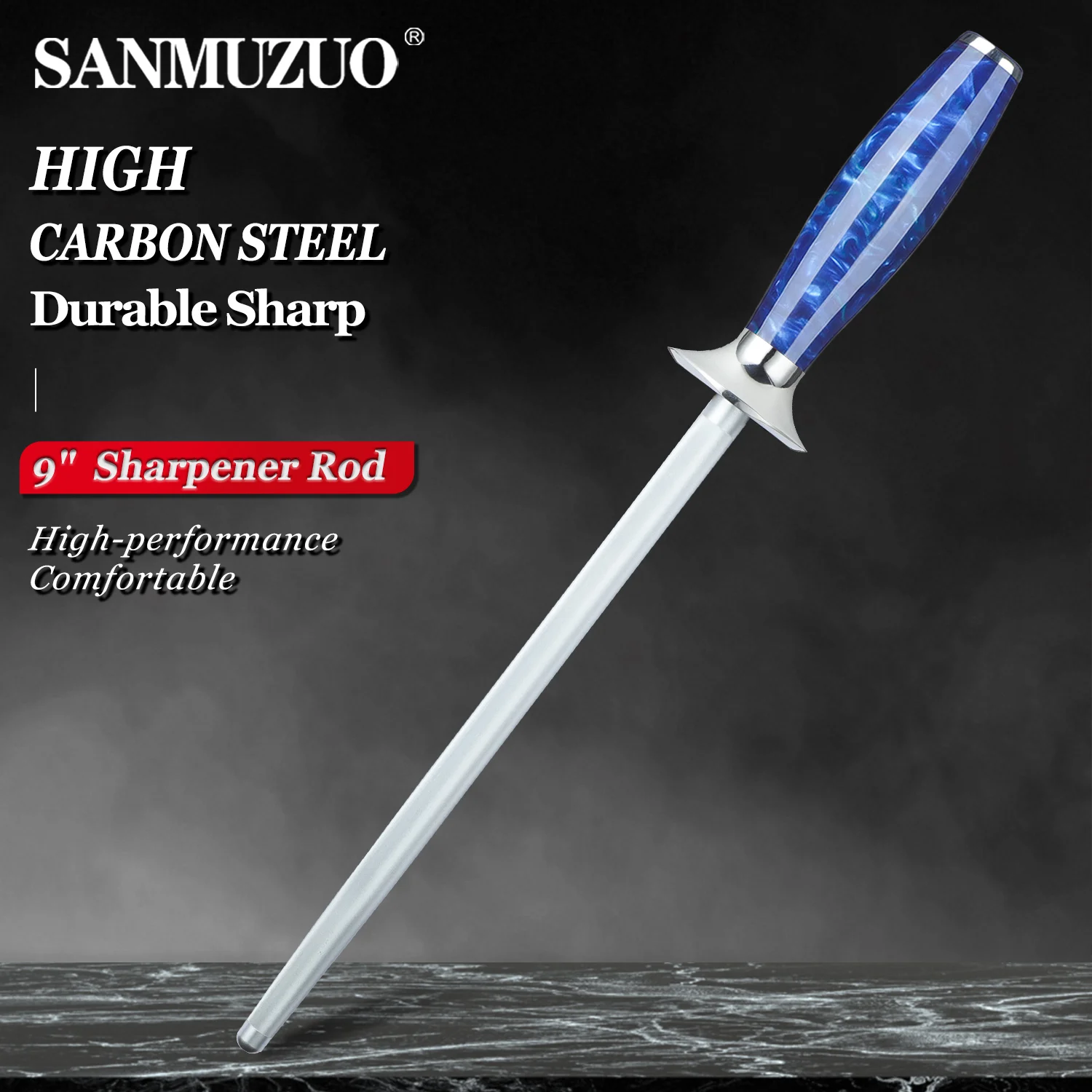 

SANMUZUO 9 Inch Sharpening Rod - Professional Knife Sharpener – High Carbon Steel with Resin Handle – Kitchen & Restaurant Use