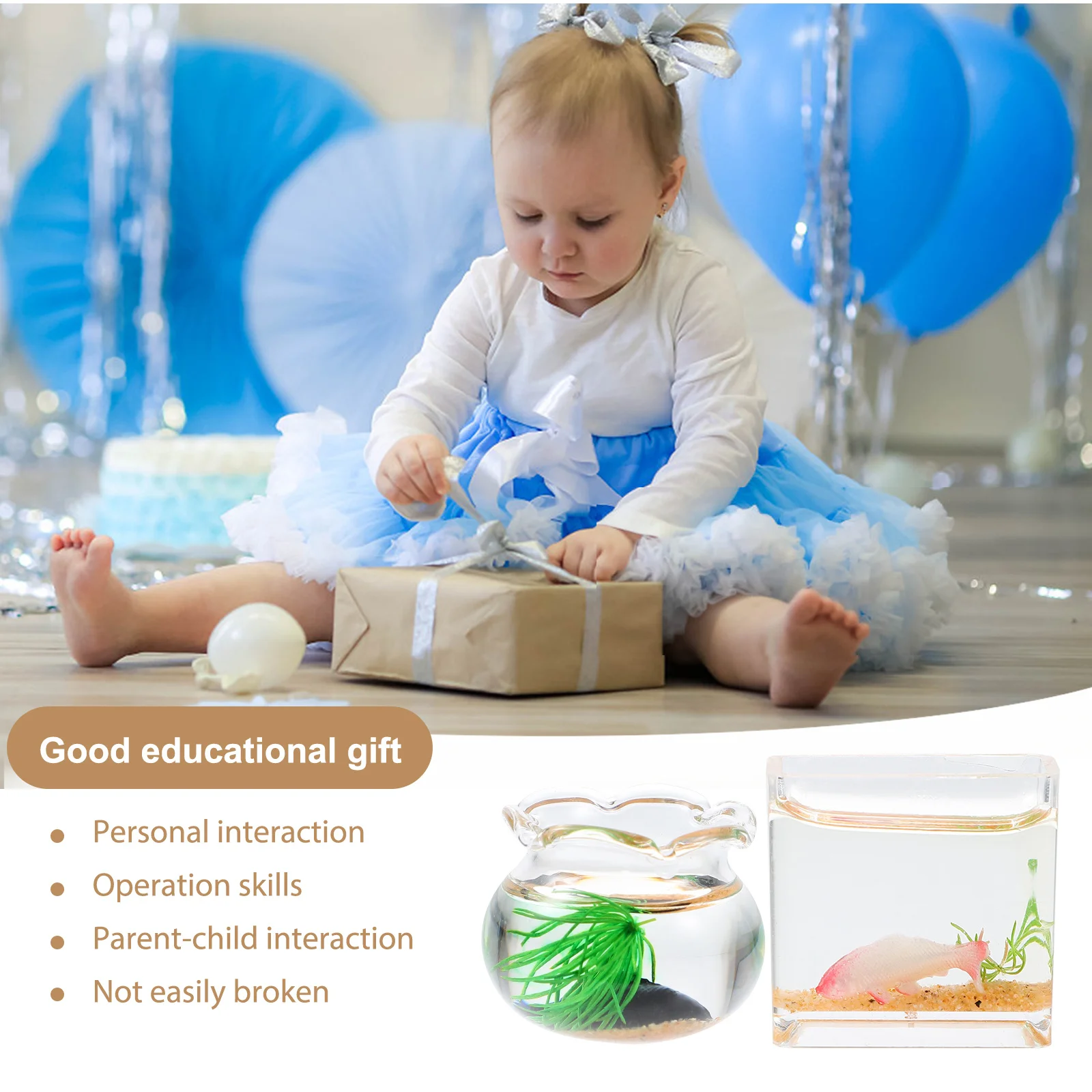 

2 шт. миниатюрный аквариум, стеклянный аквариум, прочный мини-украшение дома, миниатюрный аксессуар для сцены, аксессуар для мини-домика