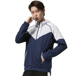 Men Running Sport Jacket Fitness Workout Causal Training Jogging Hooded Outdoor Winter Autumn Patchwork Zipper Sweatshirt