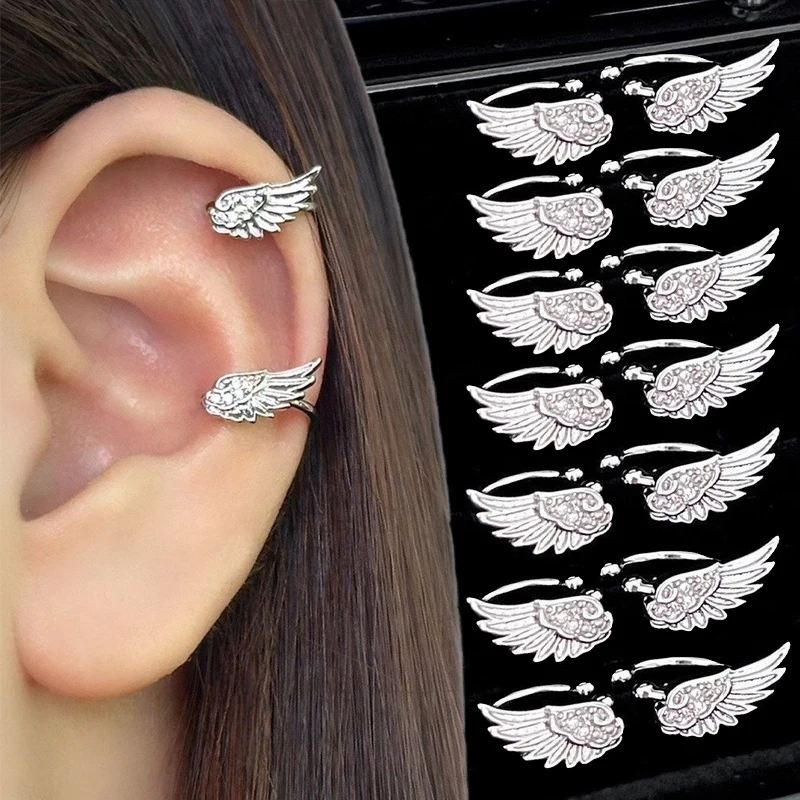 Trendy Sliver Color Angel Wing Ear Clip Sparkling Zircon U-shaped Clip Earring for Women Non Pierced Ear Cuff Daily Wear Jewelry