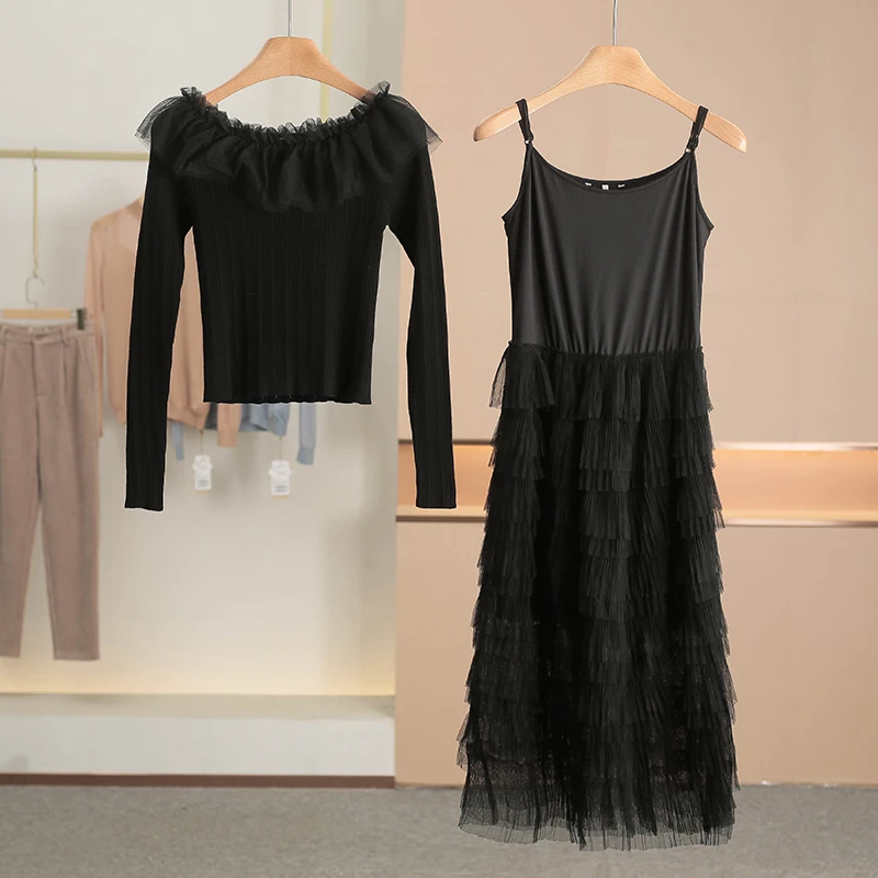 

Spring 2026 Women's Faion Me Splicing Strap Dr Set round Ne Two-Piece Suit Chinese Brand XKING Ele Casual Wear