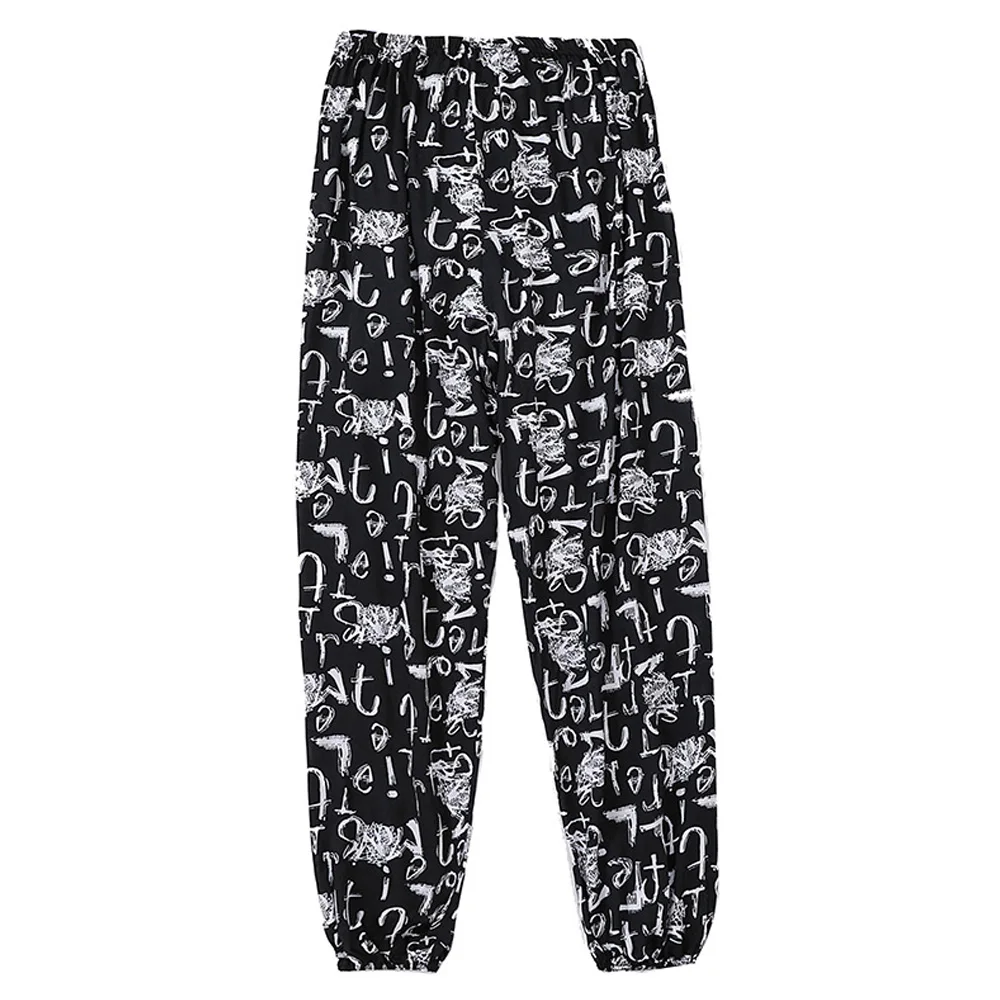 Women's summer loose and versatile trendy casual pants, wide leg sleeping pants, lantern pants, letter black and white pants