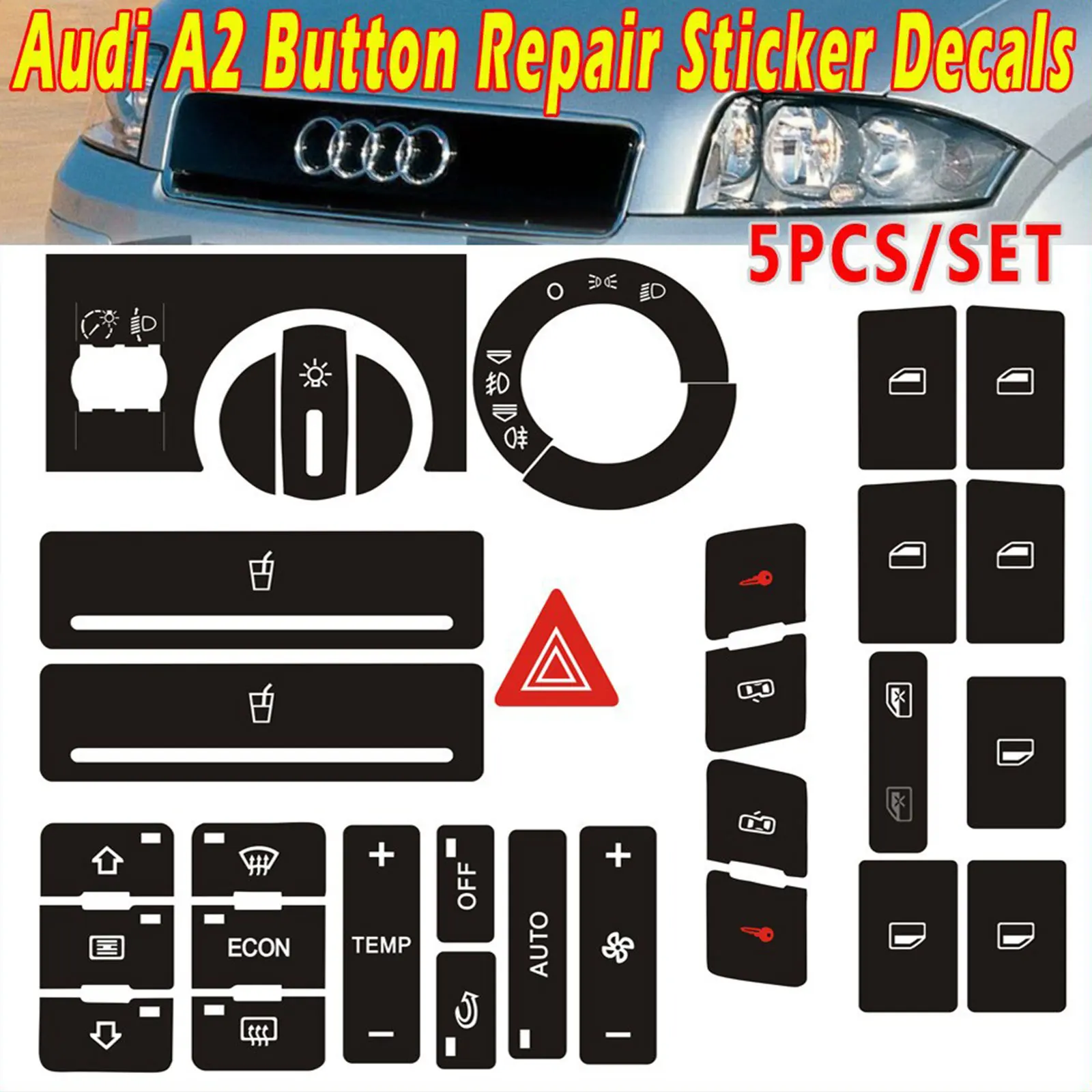 

Car Clima Control Button Repair Decal Stickers Worn Knob Switch For AudiA2 A6 A8 D3Interior Accessories ESP Headlight Adjustment