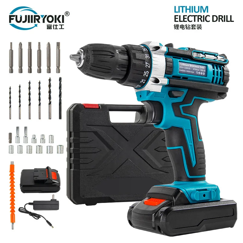 

Multifunctional 21V rechargeable impact drill lithium battery cross-border flashlight gun drill electric screwdriver electric dr