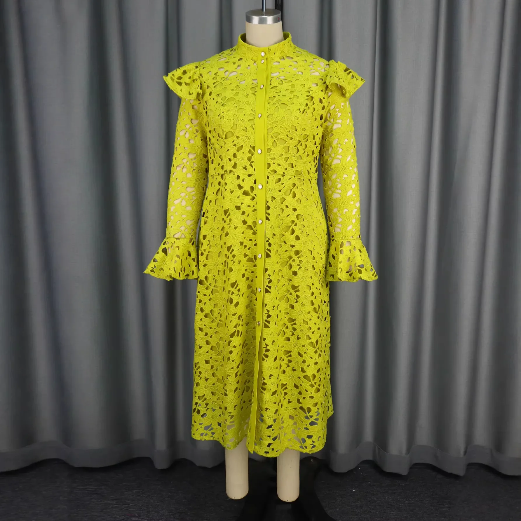 Africa Clothing Women Lace Two Pieces Long Flare Sleeves Coat Spaghetti Strap Dress Suit Female Office Ladies Workwear Date Out