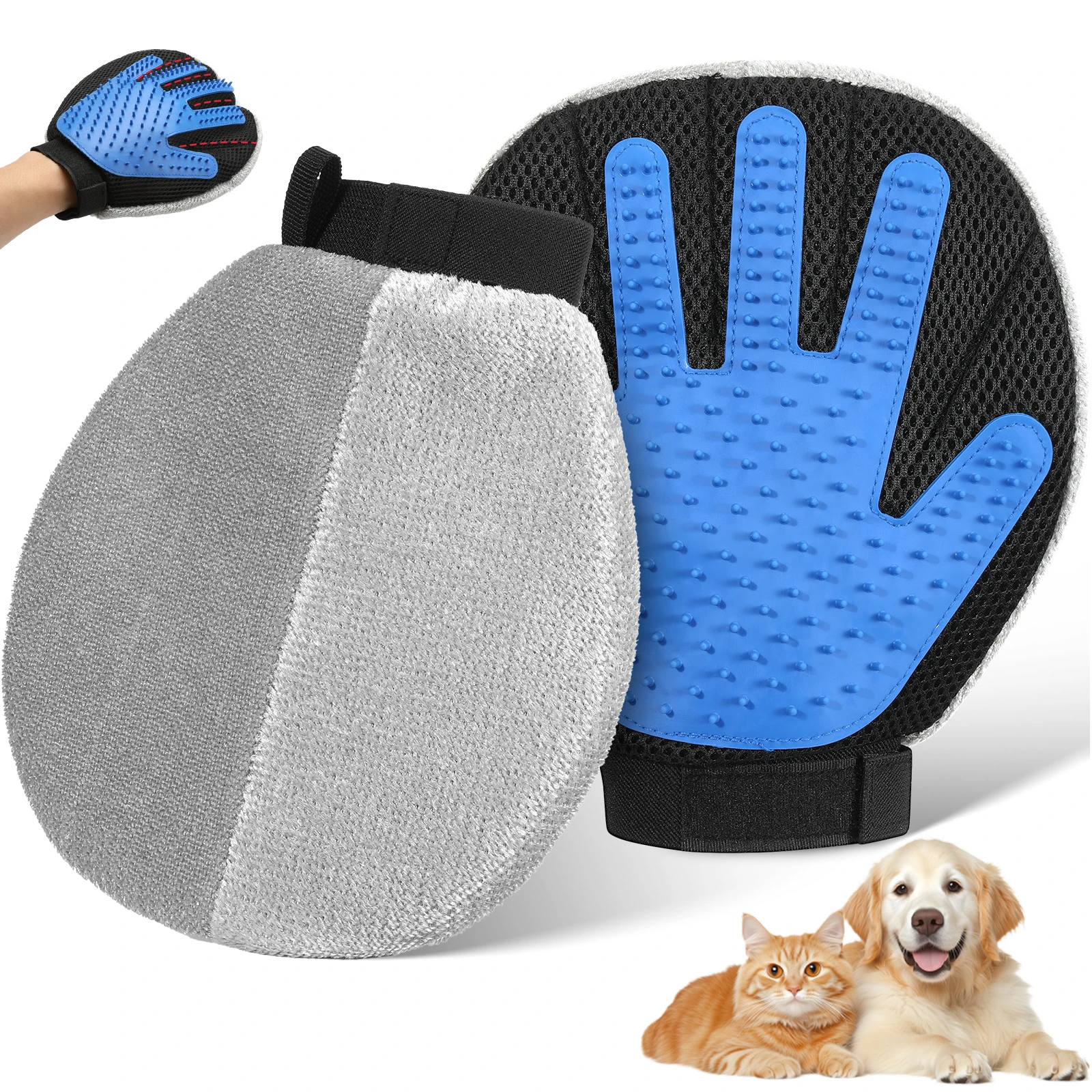 Pawaboo перчатки для удаления шерсти домашних животных для собак и кошек, двухсторонняя электростатическая щетка для удаления волос, силиконовая меховая щетка, многоразовая перчатка для ухода за домашними животными