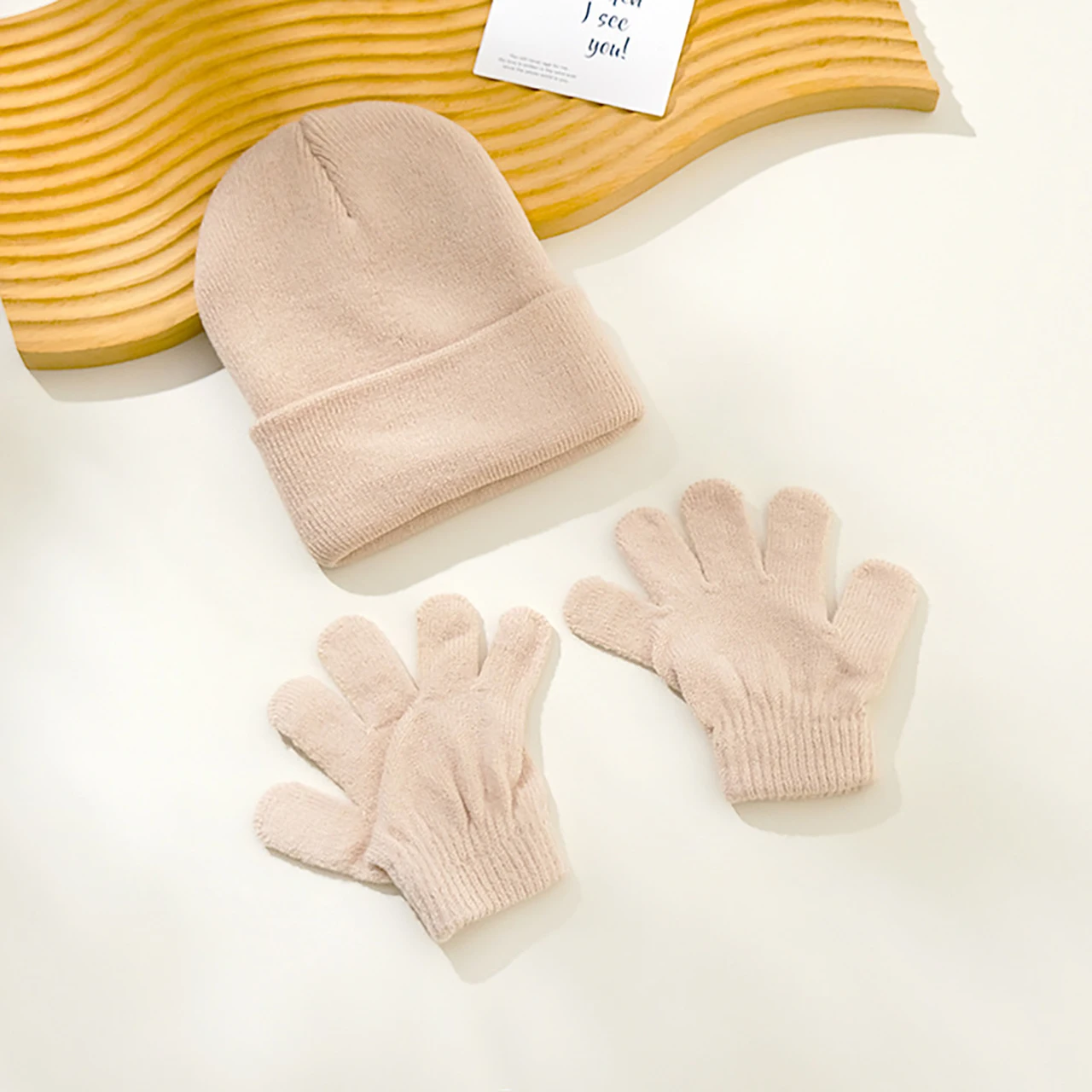 

2Pcs Baby Knit Gloves Hat Set Winter Warm Toddler Pullover Cap Solid Color Woolen Kids Full Finger Mittens 1-3Year Infant Beanie