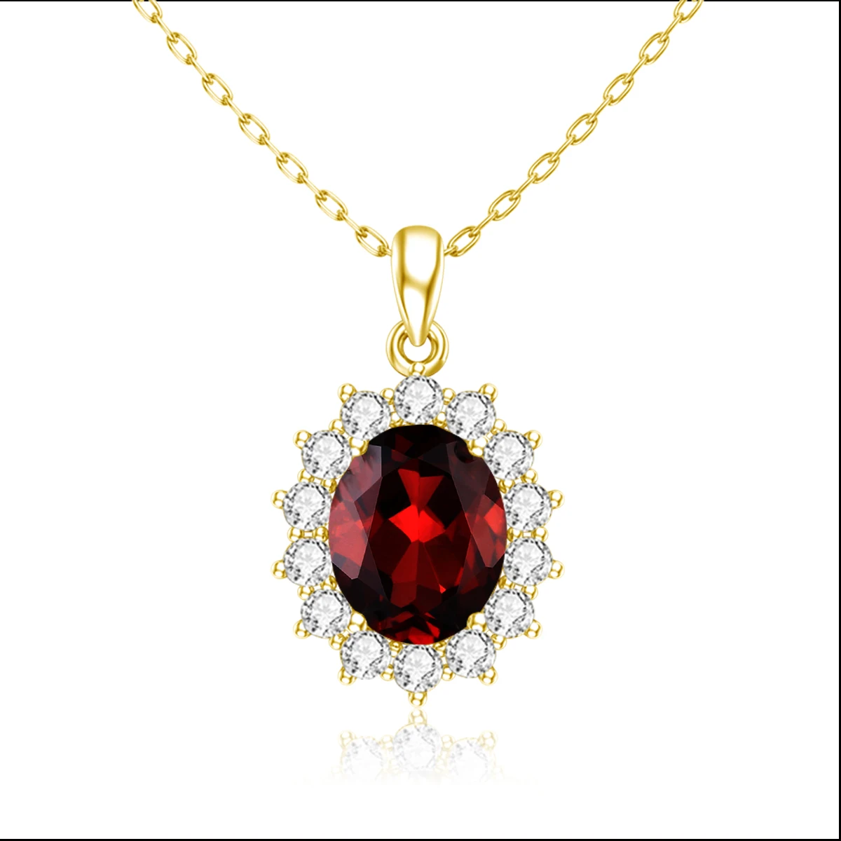 Szjinao 14K Gold Filled Oval Garnet Halo Pendant Necklace Vintage Red Gemstone Charm for Women Wedding Anniversary Party Jewelry