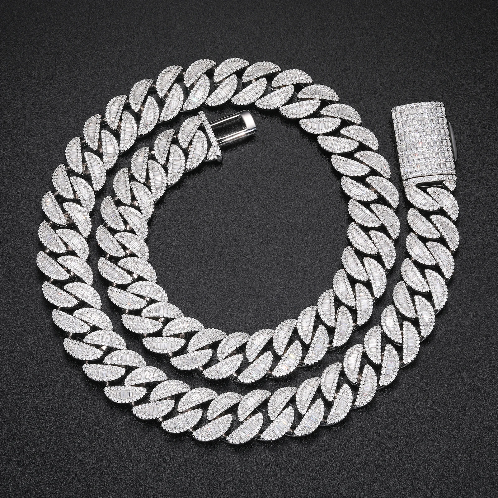 Hip Style New Hop Mens Jewelry 15mm 925 Sterling Silver VVS Baguette Moissanite Diamond Iced Out Cuban Link Chain Necklace..