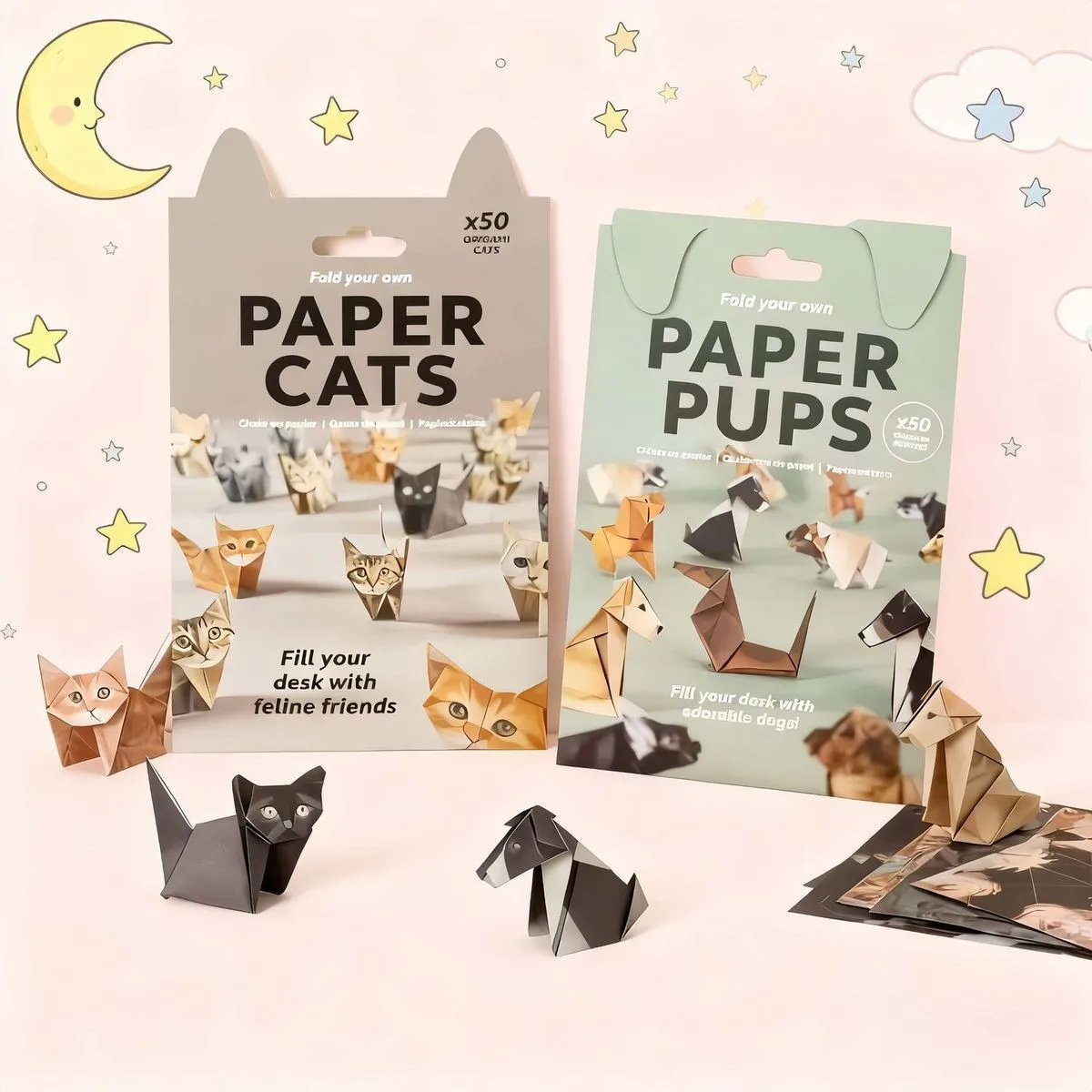 

5PCS Creative DIY Paper Handmade Cat Dog Folding Animal Child Make Semi-finished Product Geometry Set