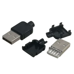 10 Sets DIY USB 2.0 Connector Plug A Type Male 4 Pin Assembly Adapter Socket Solder Type Black Plastic Shell For Data Connection
