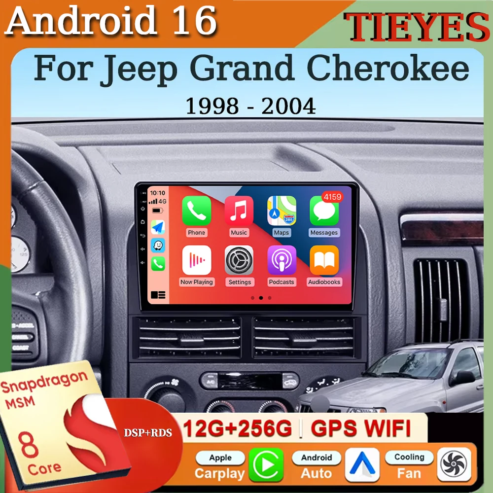 For Jeep Grand Cherokee II WJ 1998 - 2004 Android 16 Navigation Car Radio Multimedia Player Stereo Carplay Auto 2K QLED GPS 4G