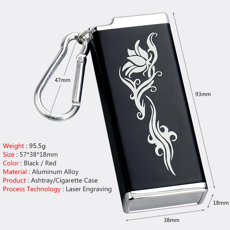 Portable Mini Ashtray Personalized Custom LOGO Metal Aluminum Cigarette Box Case With Keychain Name Signature Laser Engraving
