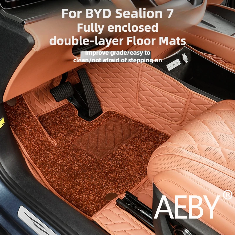 

AEBY для BYD Sealion 7 2024, автомобильные коврики с полным покрытием, водонепроницаемые противоскользящие всепогодные кожаные вкладыши, аксессуары для интерьера