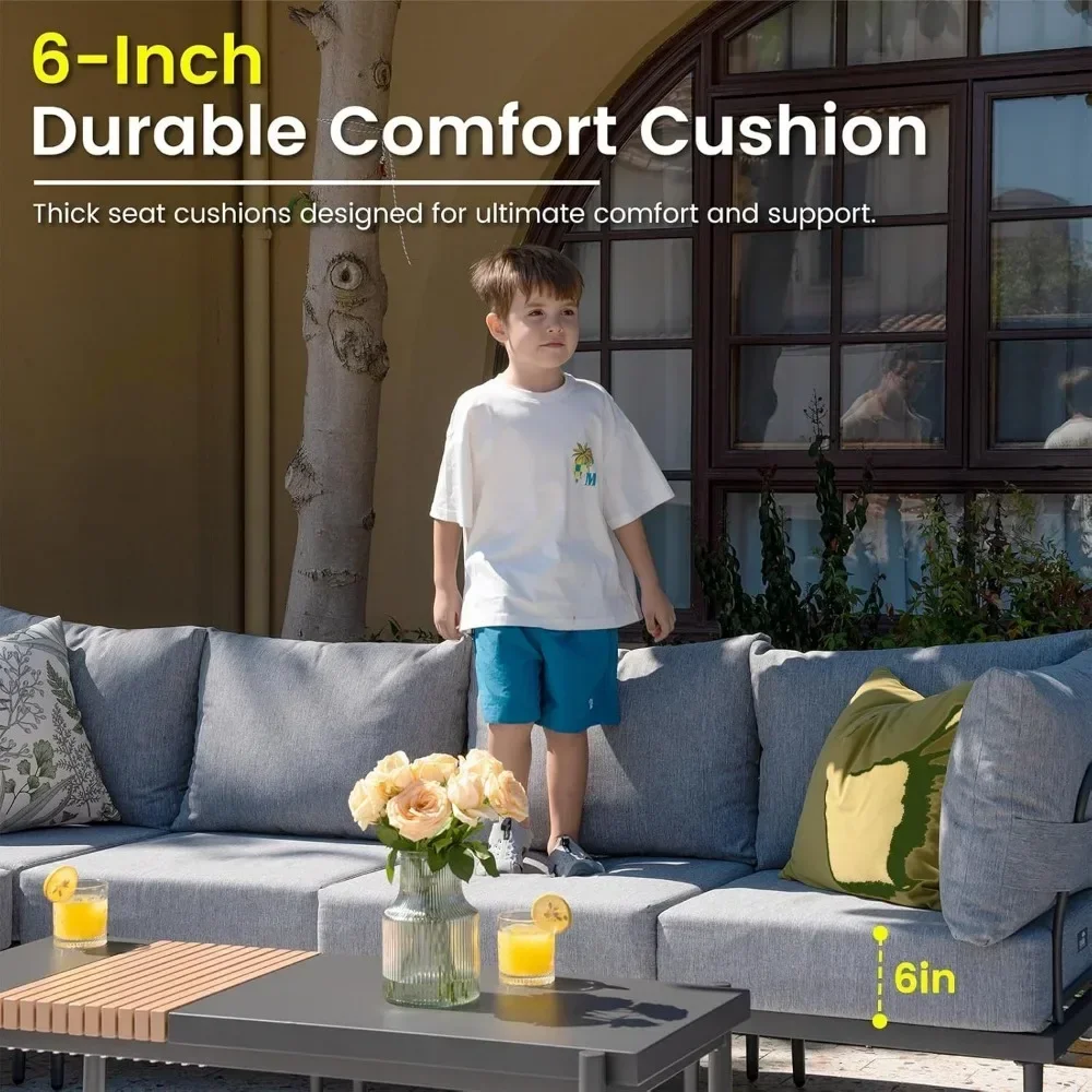 7 Pieces Metal Patio Furniture Set, Outdoor Sectional Sofa w/6 Inch Olefin Cushion, Modern Outdoor Conversation image 4