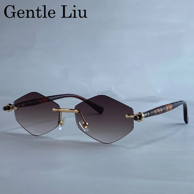 Randlose Polygon-Sonnenbrille für Damen 2026 Luxusmarke Mode Retro Sonnenbrillen Punk Sechseckige Brillen für Damen UV400 Outdoor-Sonnenbrillen – Detail 2