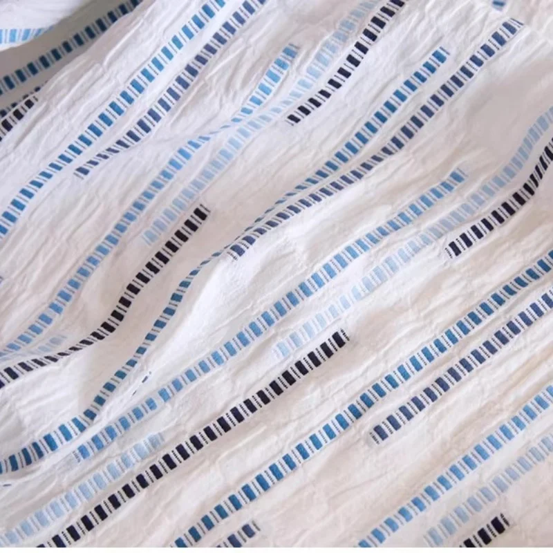 

Mediterranean blue jacquard striped pure cotton fabric hand-made dress shirt clothing fabric tablecloth throw pillow