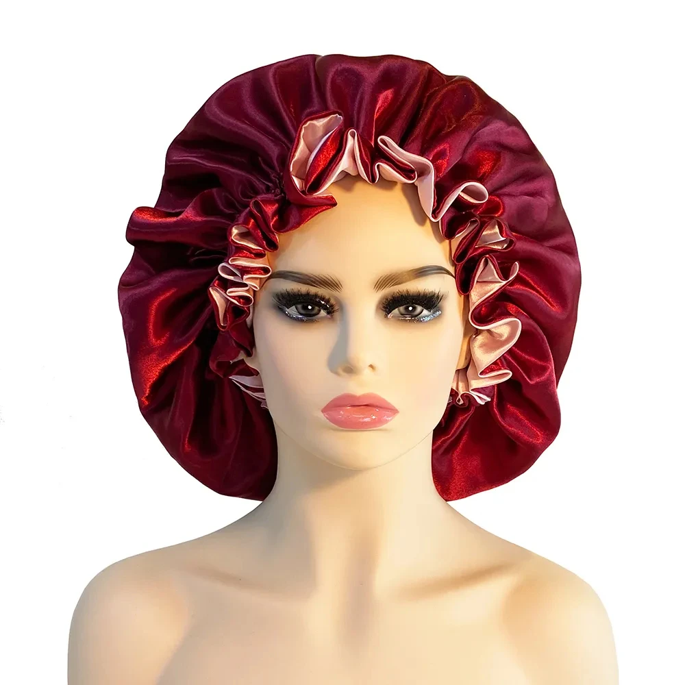 

Silk Hair Bonnet satin cheveux nuit Single Double Layer Silk Hair Cap for Women Sleeping Adjust Head Cover Hat Beauty Products