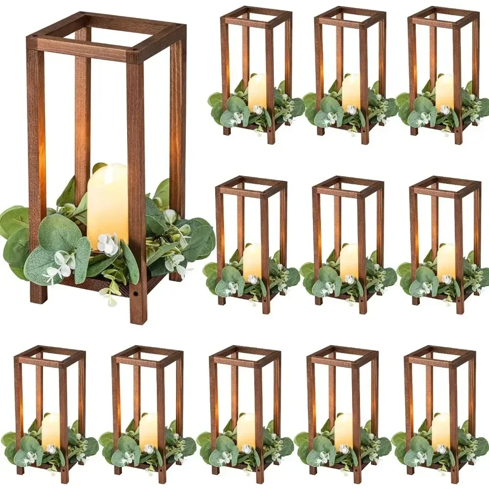 12 Sets of Wooden Wedding Lanterns Center Decoration Farmhouse Lantern Candle Holders for Wedding Parties Centerpiece Home Decor