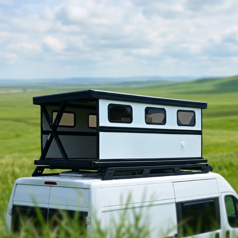 P SHOW 4-Season Hard Shell Rooftop Tent Carbon Fiber & FRP Sandwich Panel Insulated Pop-Up Camper for Van Mercedes Sprinter