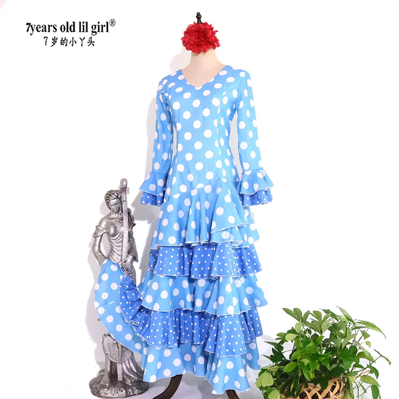 7years Old Lil Girl 2021 New Spanish Flamenco Dance Dress Practice Skirt  Wear Women DTT27