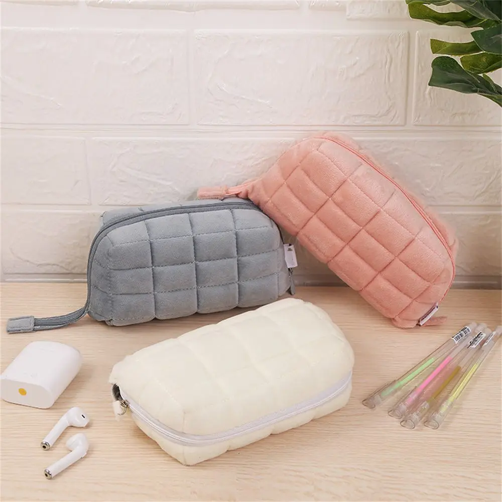 School Supplies Large Capacity Zipper Pillow Plush Storage Box Pillow Plush Pencil Case Corduroy Makeup Bags Cosmetic Bag