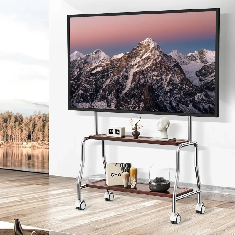 

Stainless Steel Mobile Rolling Cart Floor TV Stand for 32-75 Inch LCD LED Screen TV Cart Holds up to 110Lbs Max VESA 600x400mm