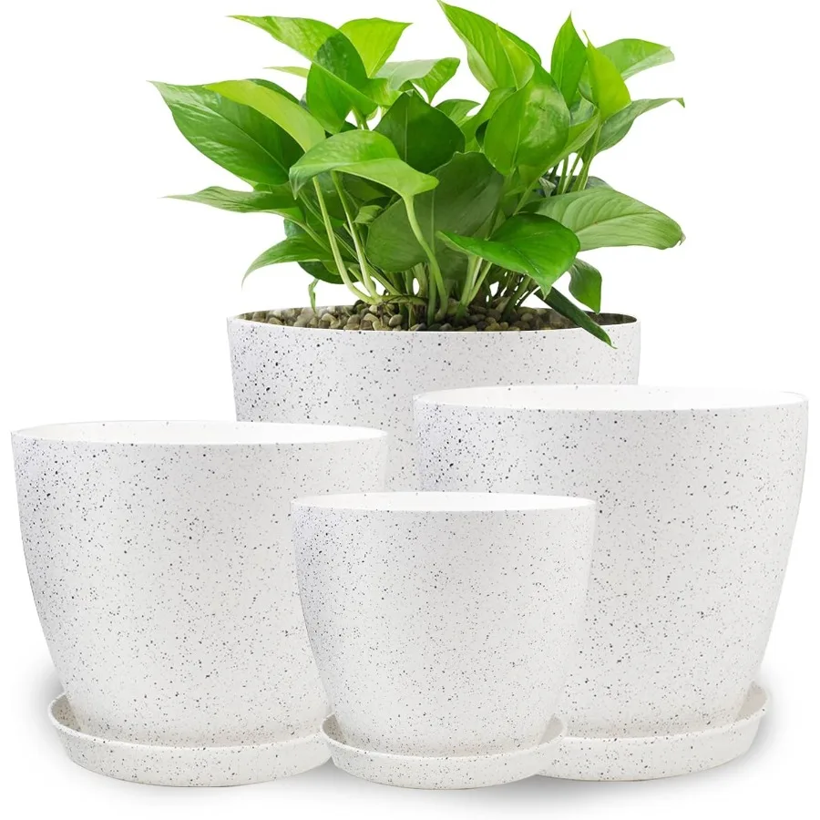

Plant Pots 8.5 7.5 6.5 6 inch 4 Pack Pot for Flower Pots for Indoor Plants Modern Drative Plastic Planters with Drainage Holes