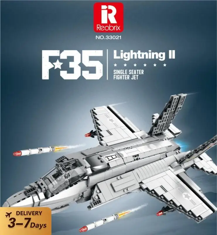 F-35 Lightning Kampfflugzeug Bausteine Berühmte Militärflugzeuge Bausatz Modell Heimdekoration Kreatives Spielzeug Geschenke für Erwachsene und Kinder 1600 Teile