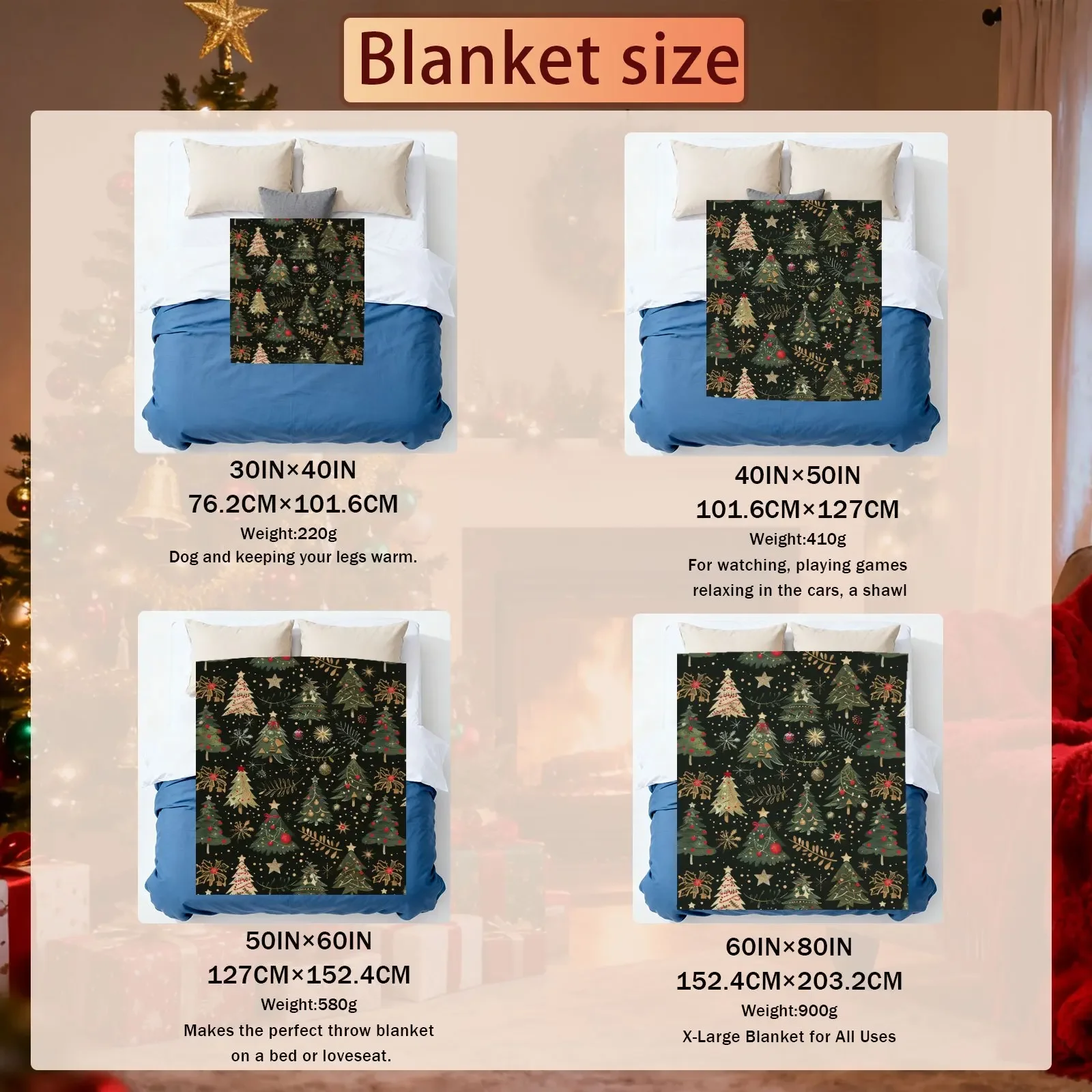 1pc Christmas Tree, Golden Star, Ornamentprinted Flannel Blanket Cozy Soft Flannel Blanket for Sofa Bed Car Office Soft Warm All-Season Throw with Multi-Color Animal Design, Hand Wash Only for Couch Sofa Bed Office Camping Travel Plush