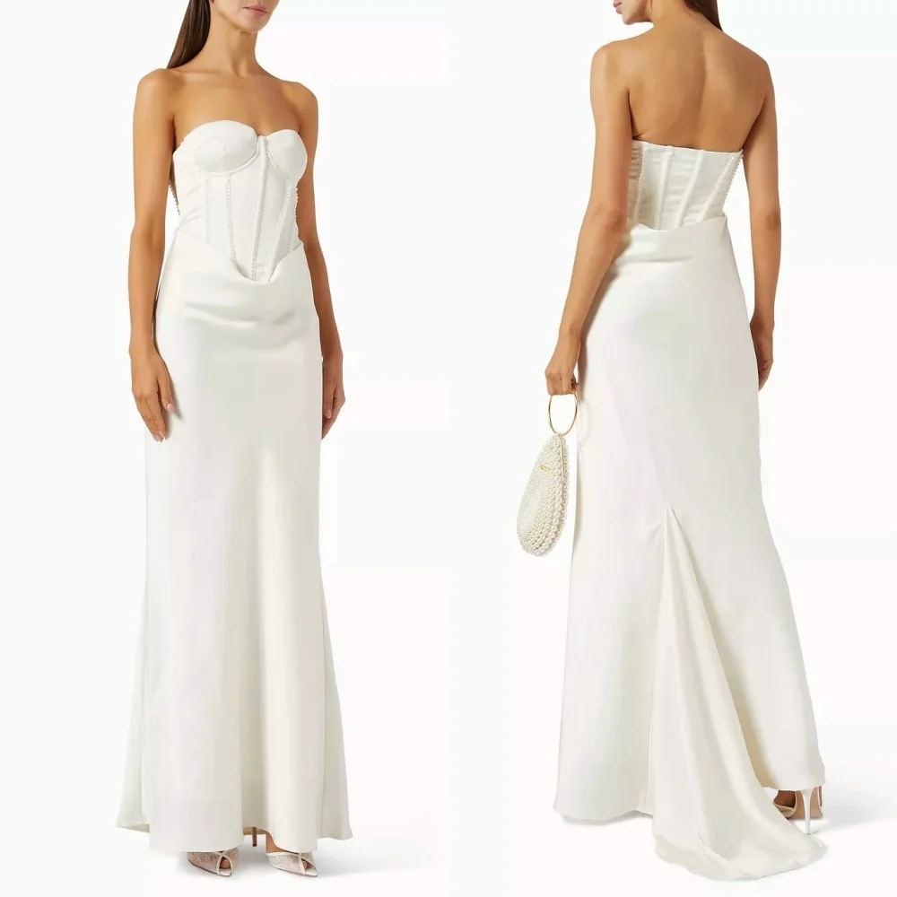 

Customized Exquisite Elegant Jersey Pearl Pleat Mermaid Strapless Long Dresses Bespoke Occasion Dresses Classic High Quality
