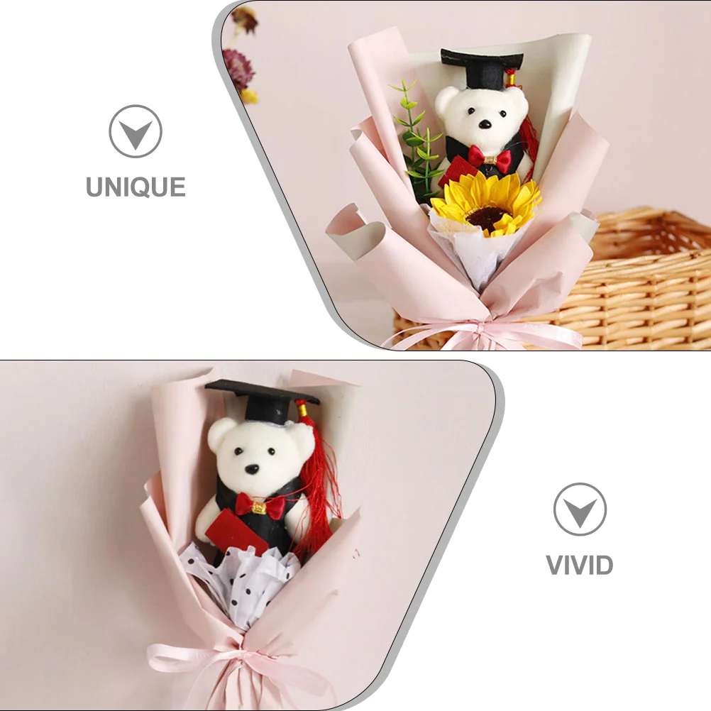 5 Pcs Gifts Graduation Party Decor Cartoon DIY Stuffed Bears Plush Dolls Cloth Flower Bouquet Supply Decorative