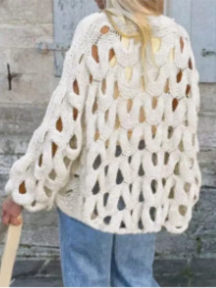Fashion Hollow Out Sweater For Women Casual Long Sleeve O Neck Pullovers Knit Sweaters Tops Lady Holiday Women's Clothing New