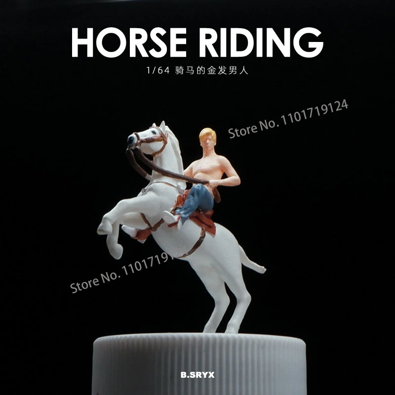 Miniature 1/64 Scale Riding White Horse Male Figure Resin Diorama Street Scene Sand Table Character Props for Car Vehicle