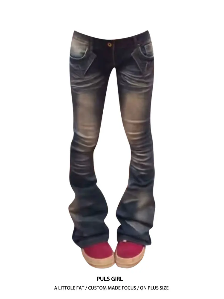 

Ретро-джинсы американского стиля больших размеров для женщин: микро-клеш, с вышивкой, с эффектом потертости, облегающие, длинные брюки