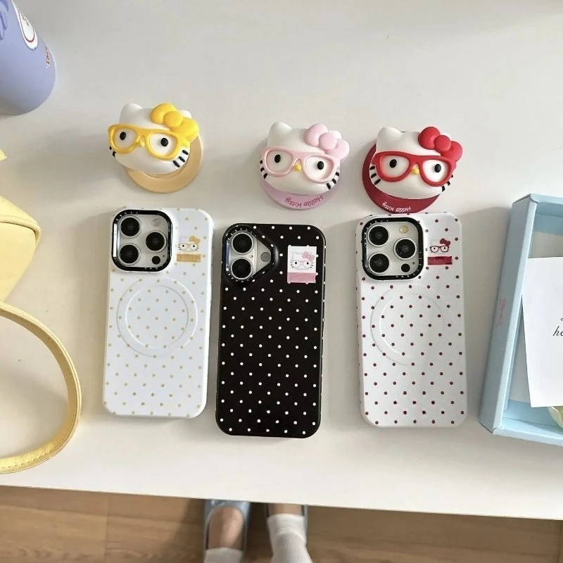 Koreaanse Leuke Hello Cartoon voor Magsafe Magnetische Telefoon Griptok Grip Tok Stand voor IPhone Opvouwbare Draadloze Lading Case Houder Ring