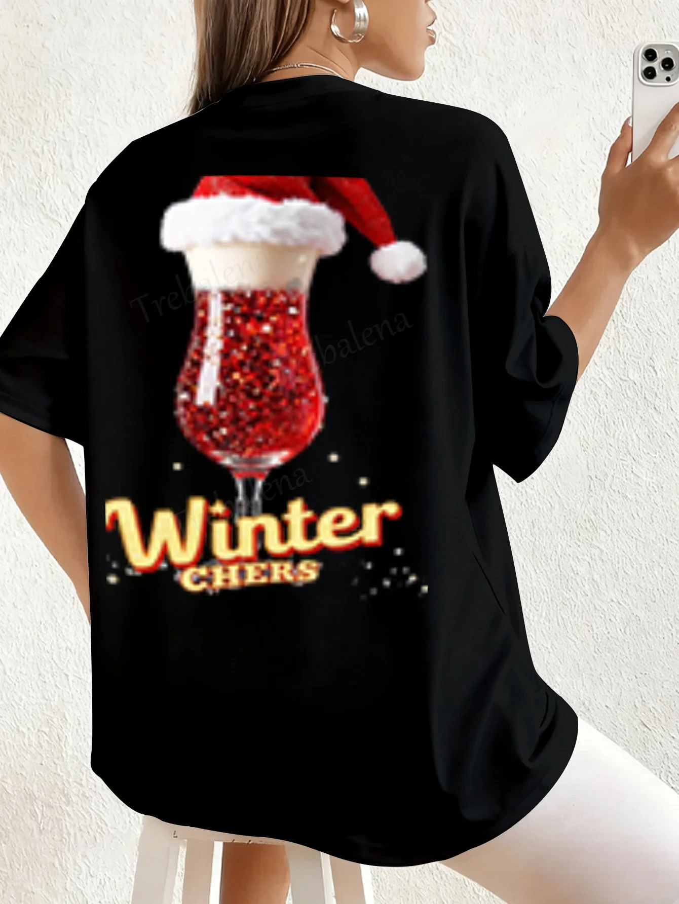 Women T-shirt Winter Cheers Santa Cocktail T-Shirt for Women