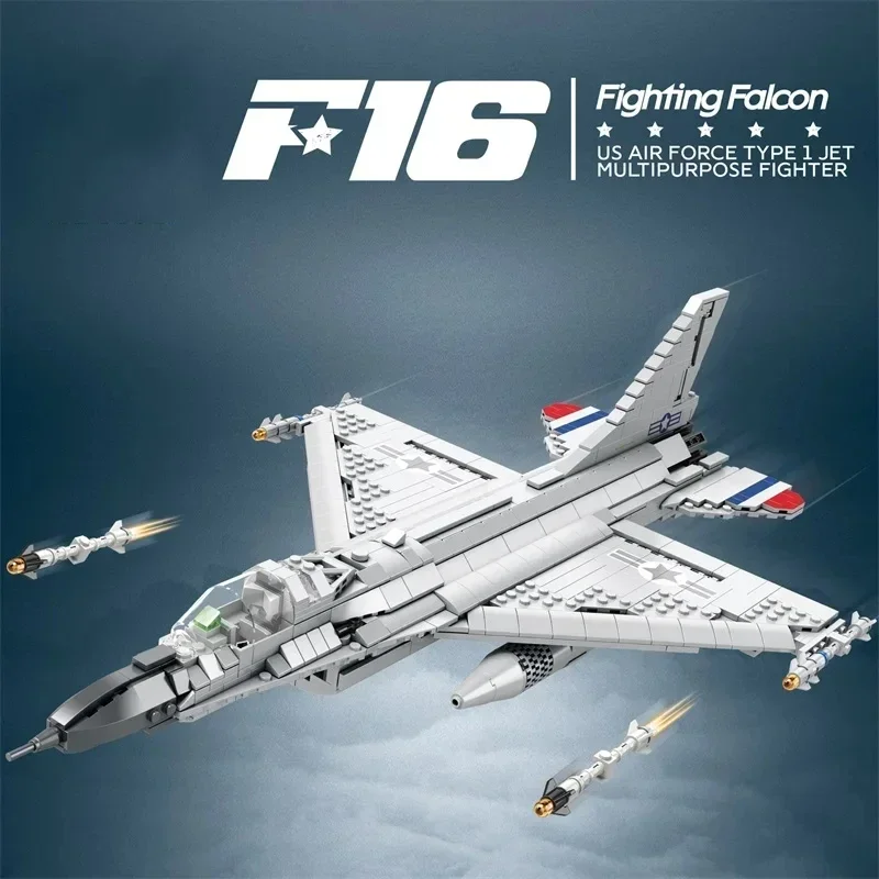 1427PCS Fighting Falcon F-16 Fighter Building Block USA Military Plane Model Bricks Desktop Decoration Toys Kids Holiday Gifts