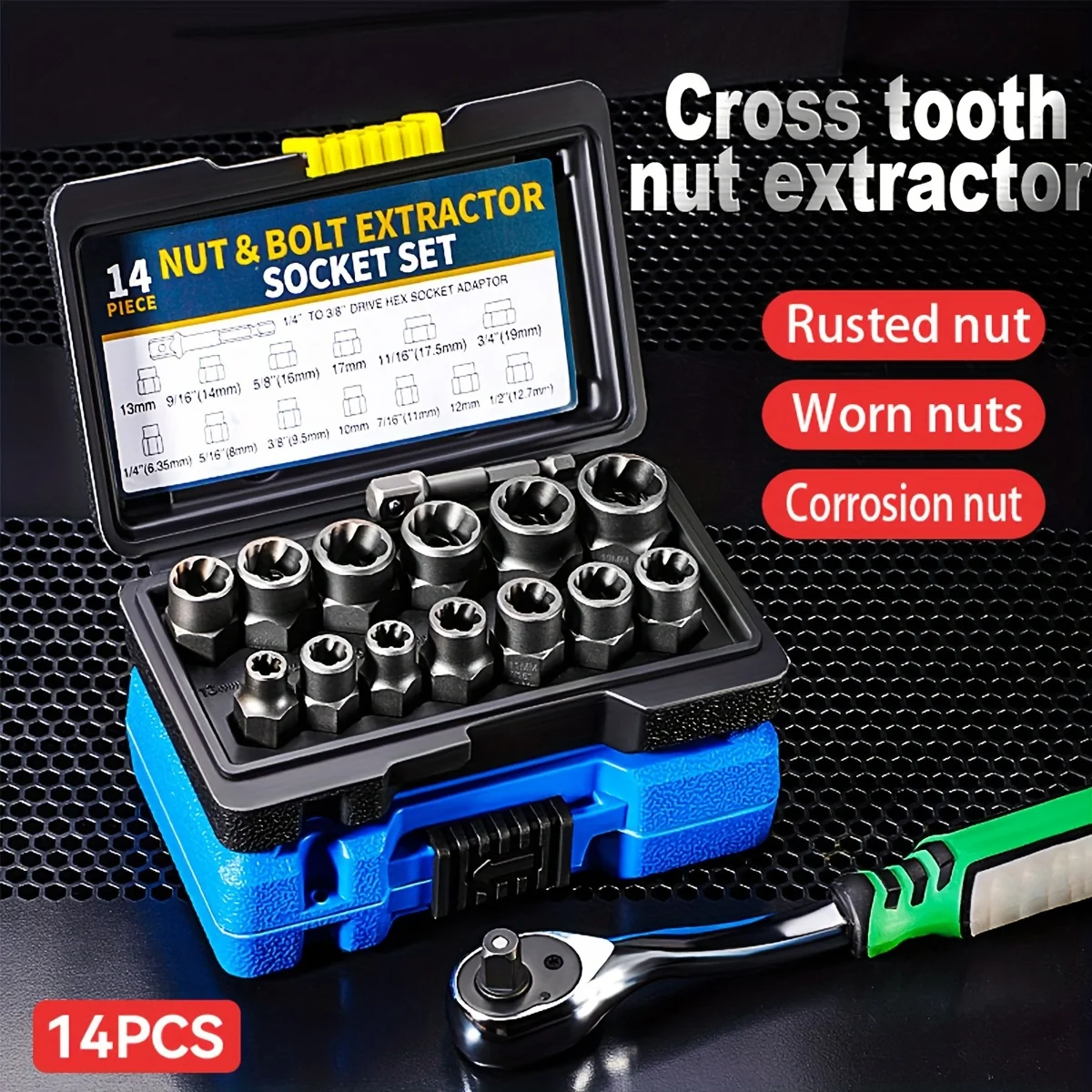 14pcs Nut Extractor, Anti-tooth Sleeve, Sliding Tooth Sleeve, ScrewDamaged Nut Screw Cap Extractor