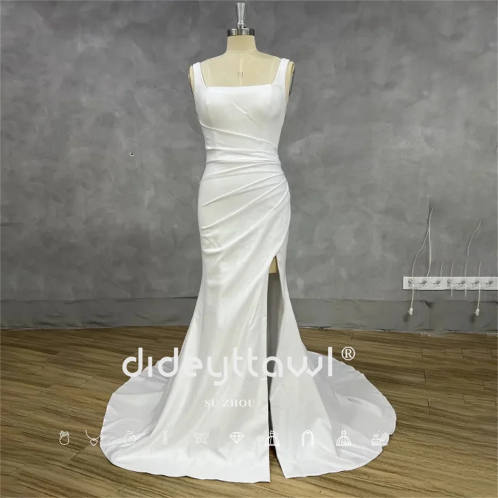 DIDEYTTAWL Real Photos Customized Square Neck Mermaid Wedding Dress Backless Simple Design HIgh Side Split Sweep Train Newest