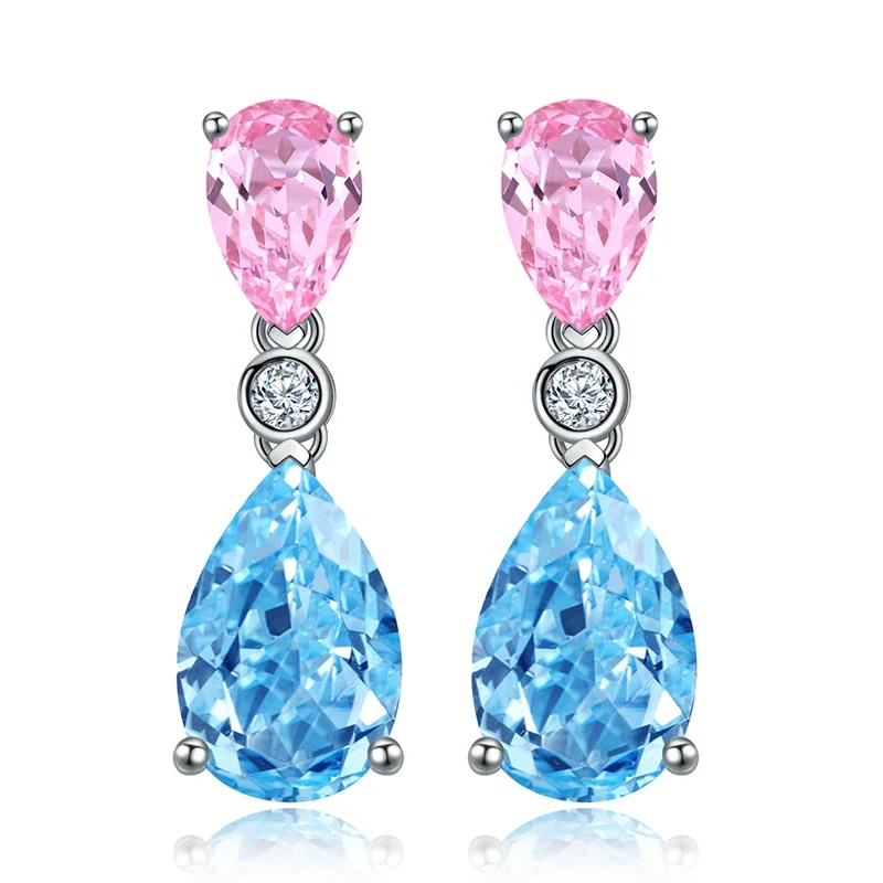 

RUIF 2023 New Fashion 925 Sterling Earrings Pear Shape Lab Grown Aquamarine Gemstone Jewellery Women