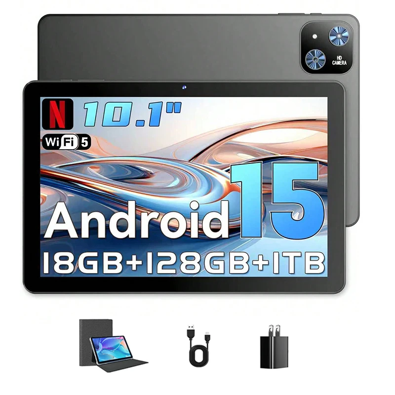 Aobante 2026 Android 15 10.1" IPS HD Octa-Core 18GB (6+12) RAM 128GB ROM 1TB expand 6000mAh WiFi BT GPS Widevine L1 with Case