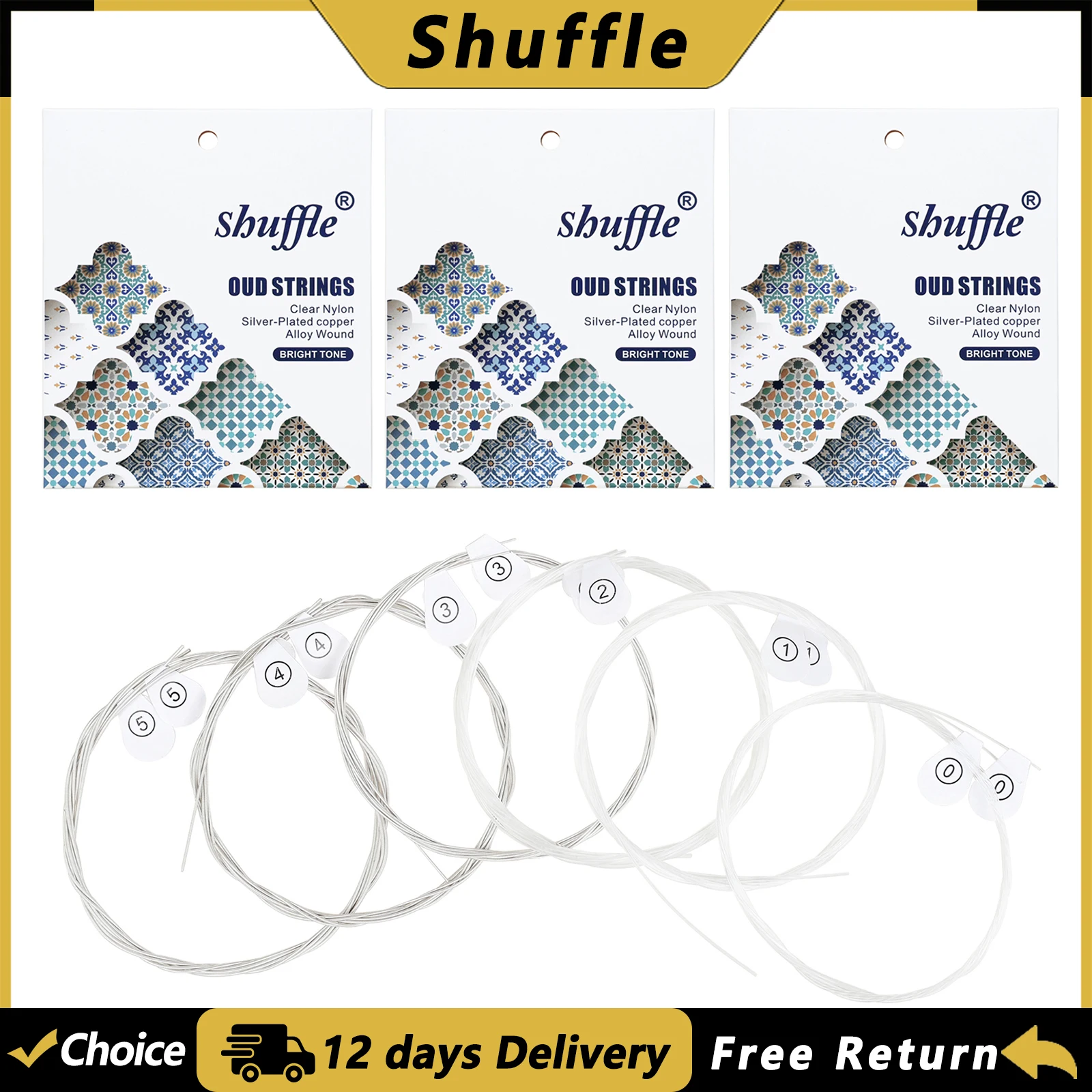 SHUFFLE 10/11/12 Strings Oud Strings Clear Nylon + Silver-Plated Copper Wound with PU Anti-Rust Coating Oud Accessories