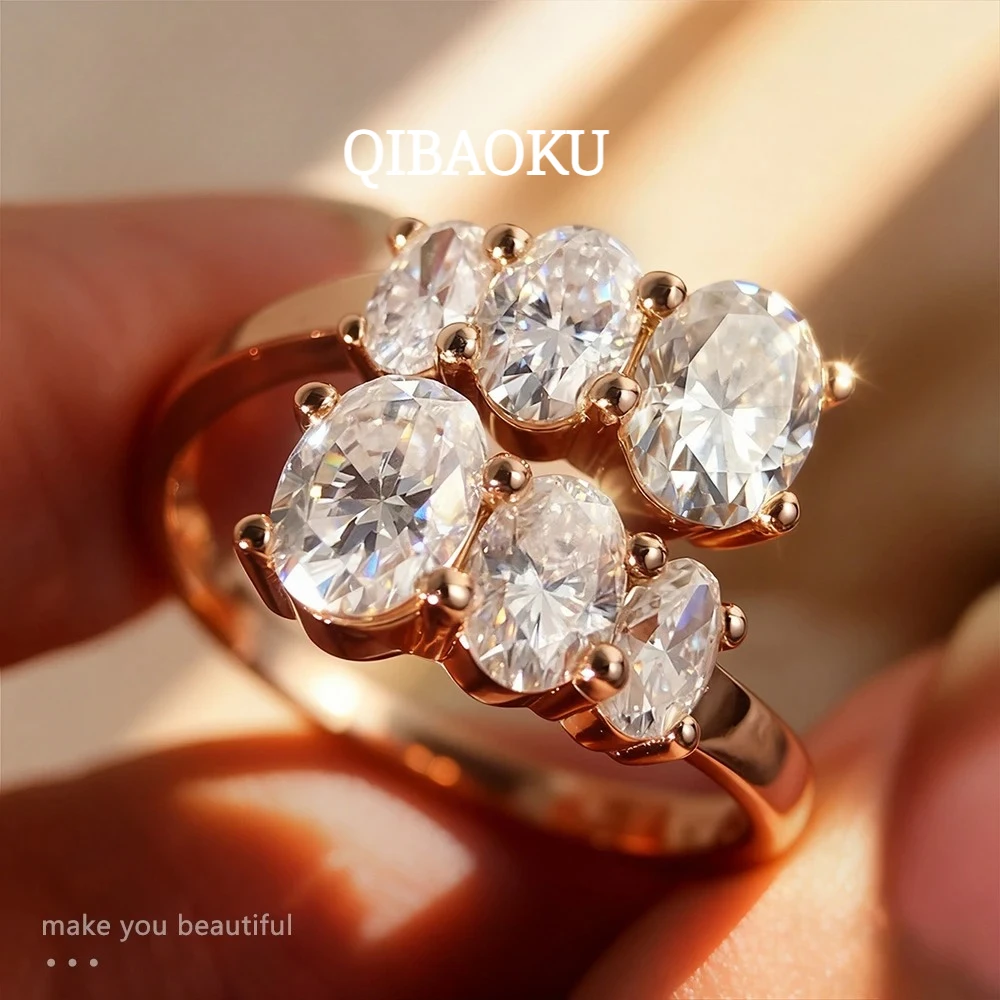 QIBAOKU Moissanite Wedding Rings for Women GRA Certified 3.6CT Oval Cut Lab Diamond Fine Jewelry s925 Sterling Silver Ring Gift