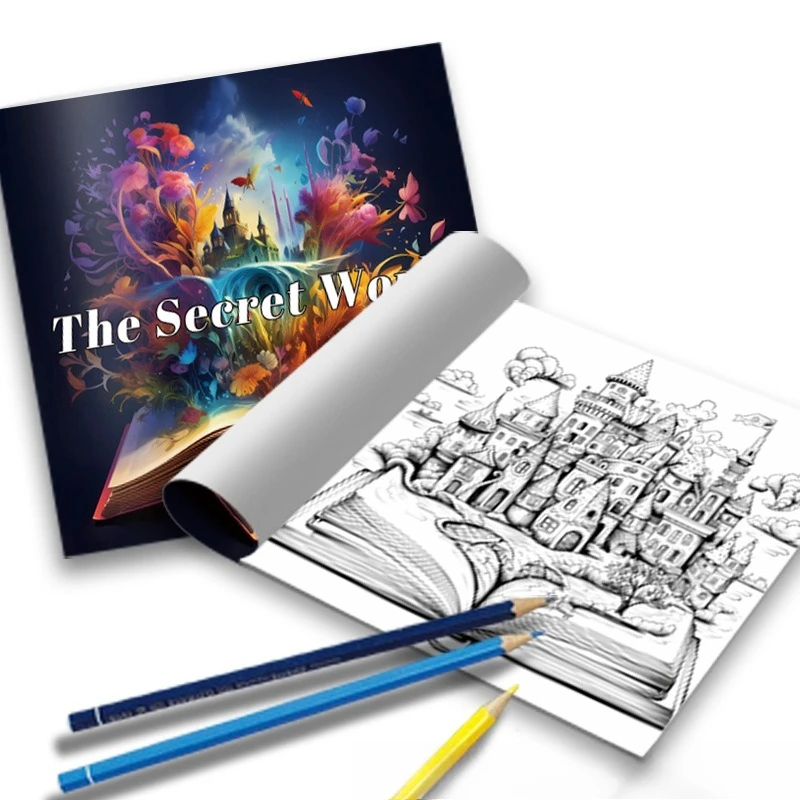 The Secret World Coloring Book Magic Open Book Fantasy Castle Colorful Floral Butterfly Dreamland Stress Relief Drawing Book