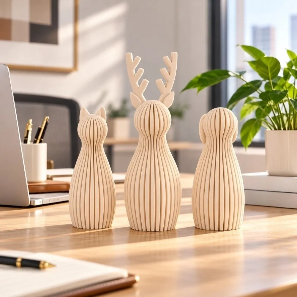3D Printed Christmas Reindeer Figurine Nordic Style Stripe Texture Cat Statue Abstract Wings Tabletop Ornaments Thanksgiving Day