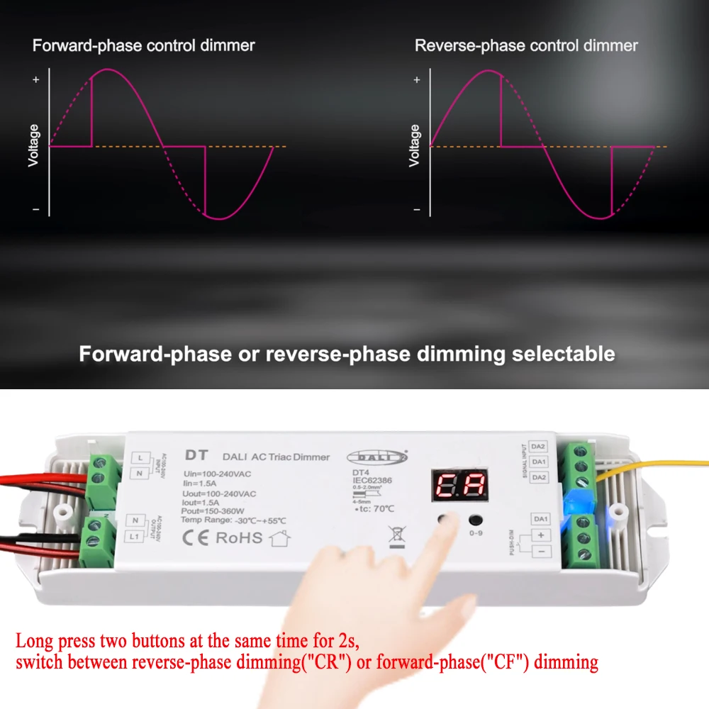 Imagem -04 - Cenfaya-ac Triac Lâmpadas Led Reguláveis Lâmpadas Reguláveis Dimming Função de Display Digital Interruptor Regulável Dimmer Dt4 ac 110v 220v 230v